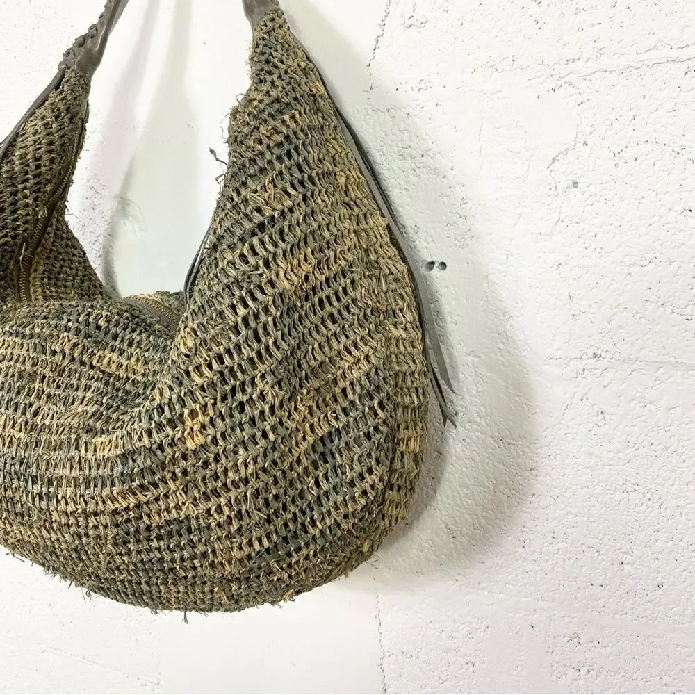 NEW Flora Bella tan green  raffia leather boho hobo shoulder bag
